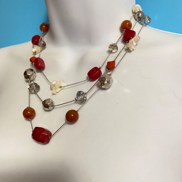 Silver Tone Glass Beads & Natural Shell Beads Sparkly Layered Necklace - Picture 3 of 6